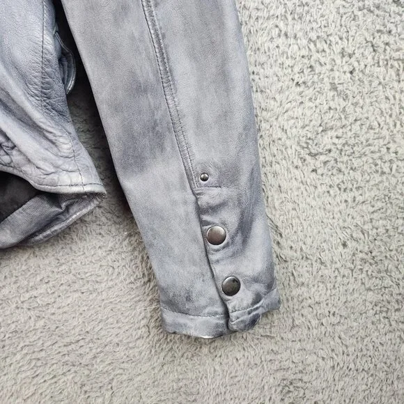 Y2K Vegan Faux Leather Cafe Racer Moto Jacket Women's Small Slate Blue Petina - Picture 11 of 13